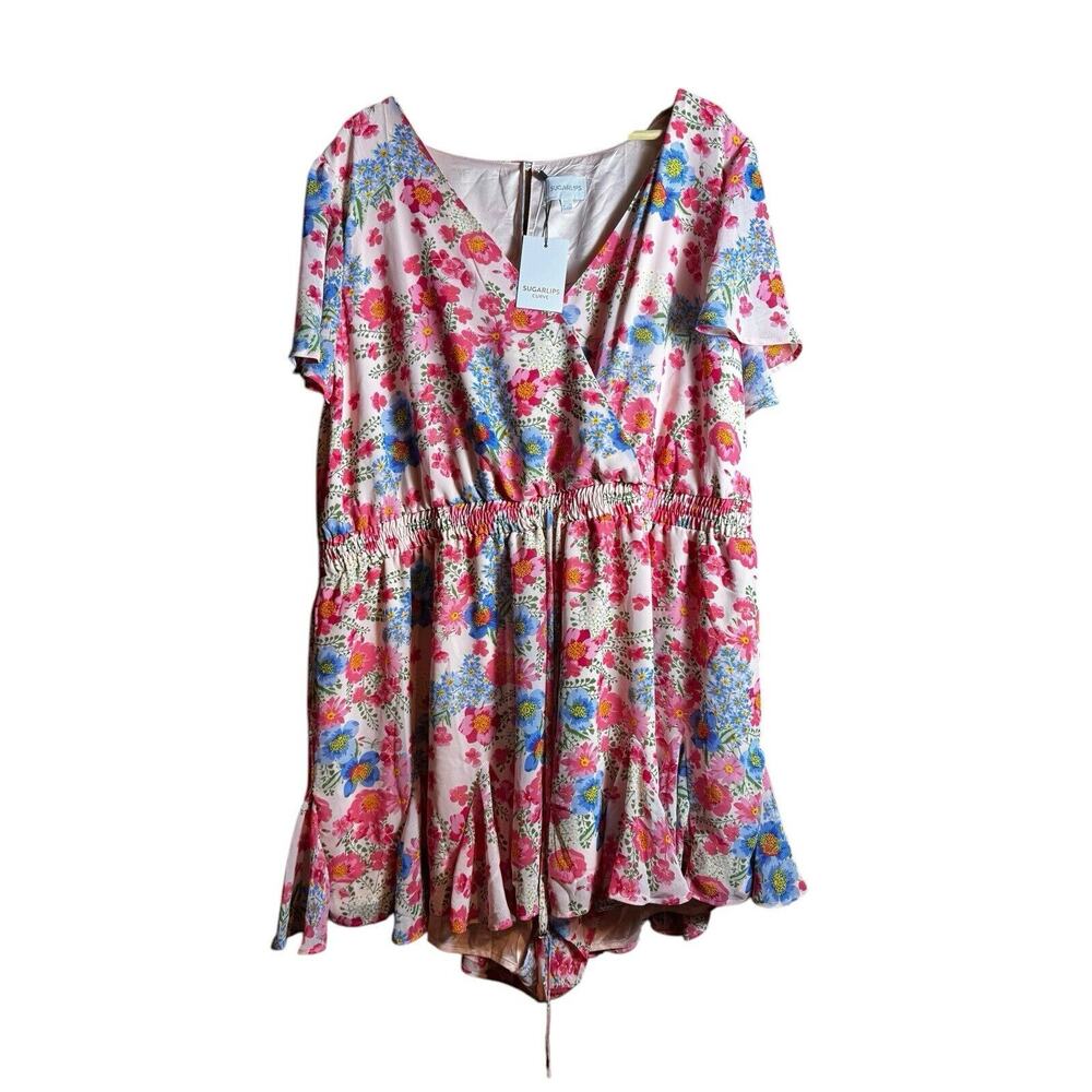 SUGAR LIPS Women’s Floral Ruffle Short Sleeve Mini Romper 3x Plus Size Flower